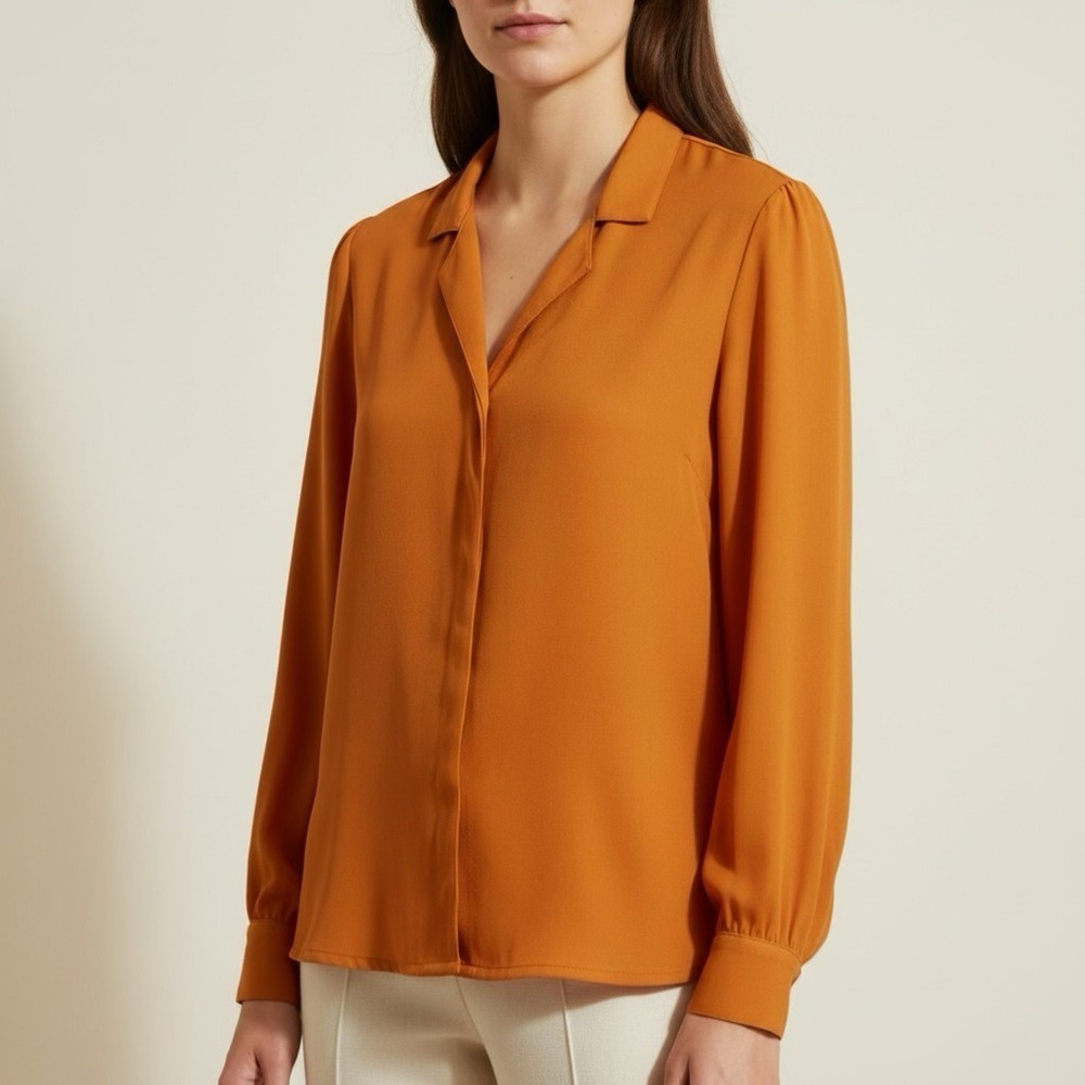 Vintage Antonella Women's Blouse in Rich Orange Made in Hongkong Office‎ Girl S